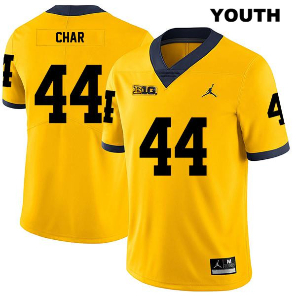 Youth NCAA Michigan Wolverines Jared Char #44 Yellow Jordan Brand Authentic Stitched Legend Football College Jersey UZ25Z07MK